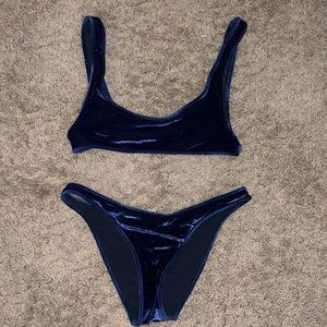 navy blue velvet triangl bikini set